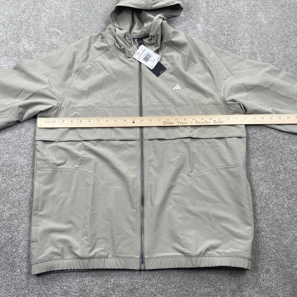 Adidas Windbreaker Jacket Mens Large Beige Go-To Full Zip Hooded JL7915 New